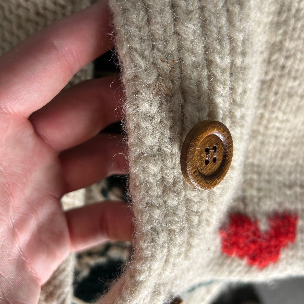 VINTAGE Concepts Susan Bristol Cardigan Womens M Beige Wool Heart Deer Pine Tree - Picture 12 of 14